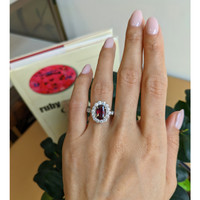 2.39 Ct. Ruby and Natural Diamond Pave Ring, 18K White Gold Life Style