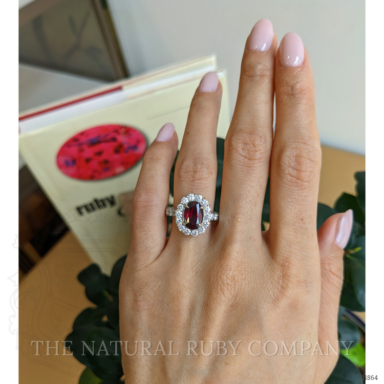 2.39 Ct. Ruby and Natural Diamond Pave Ring, 18K White Gold