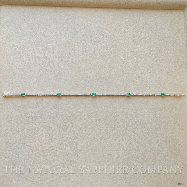 1.15 Ct.Tw. Emerald and Natural Diamond Tennis/Line Bracelet, 14K Yellow Gold