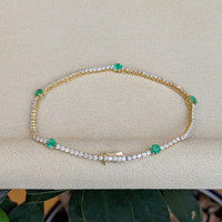 1.15&nbsp;Ct.Tw.Total Carat Weight Emerald and Natural Diamond Tennis/Line Bracelet, 14K Yellow Gold Image