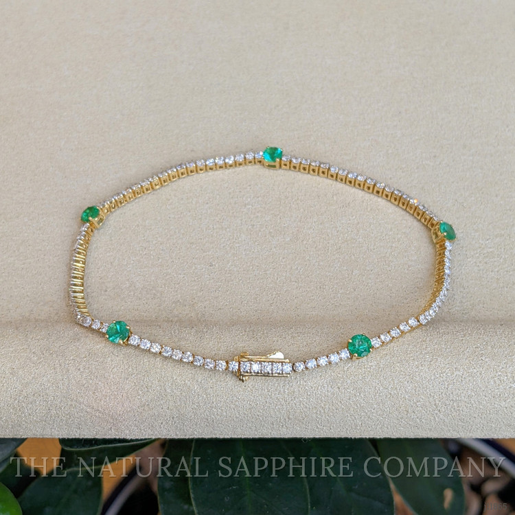 1.15 Ct.Tw. Emerald and Natural Diamond Tennis/Line Bracelet, 14K Yellow Gold