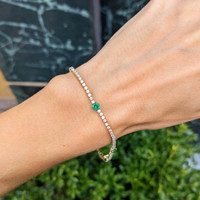 1.15&nbsp;Ct.Tw.Total Carat Weight Emerald and Natural Diamond Tennis/Line Bracelet, 14K Yellow Gold Life Style