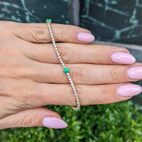 1.15 Ct.Tw.Total Carat Weight Emerald and Natural Diamond Tennis/Line Bracelet, 14K Yellow Gold Life Style