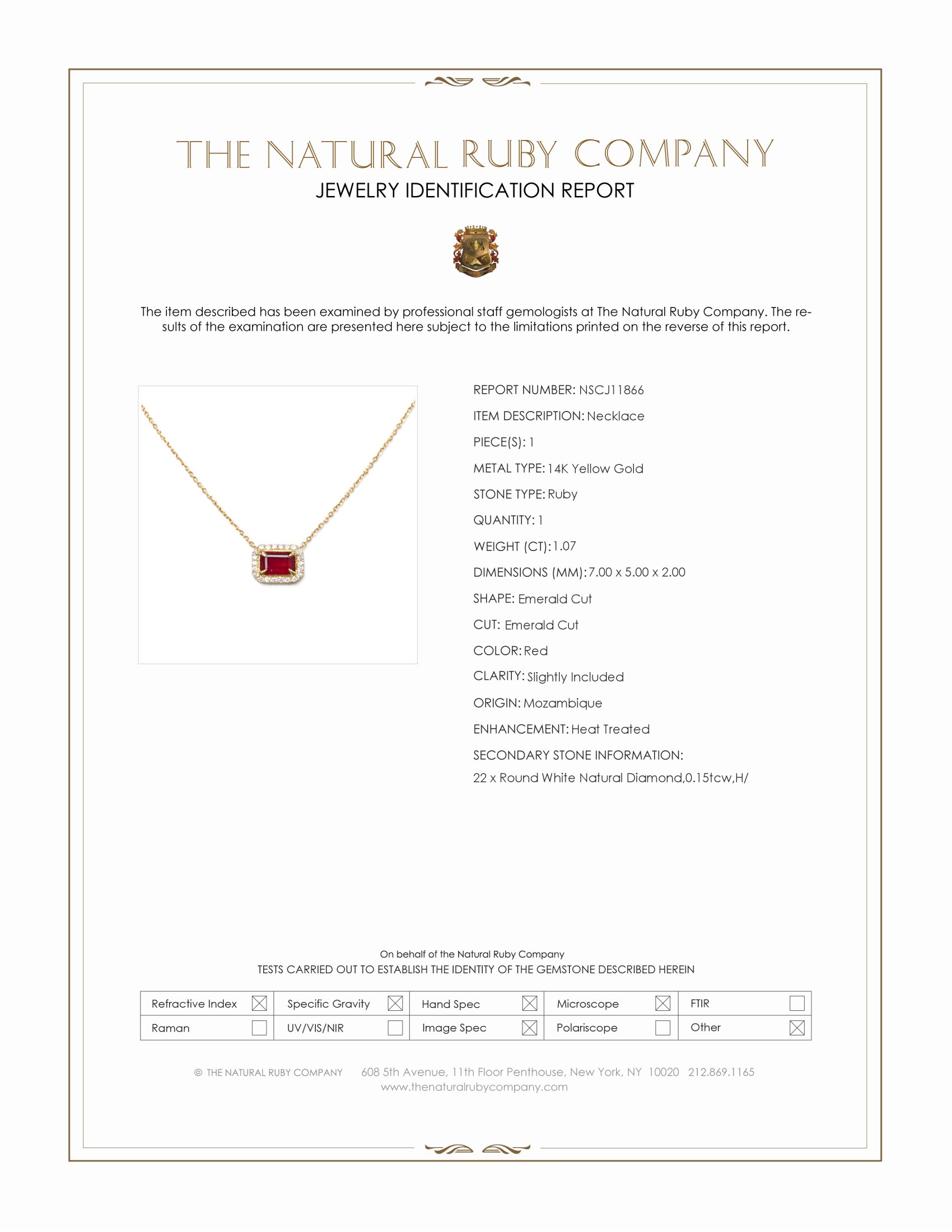 1.07 Ct. Ruby and Natural Diamond Halo Necklace, 14K Yellow Gold