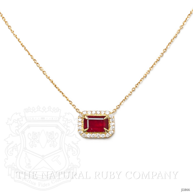 1.07 Ct. Ruby and Natural Diamond Halo Necklace, 14K Yellow Gold