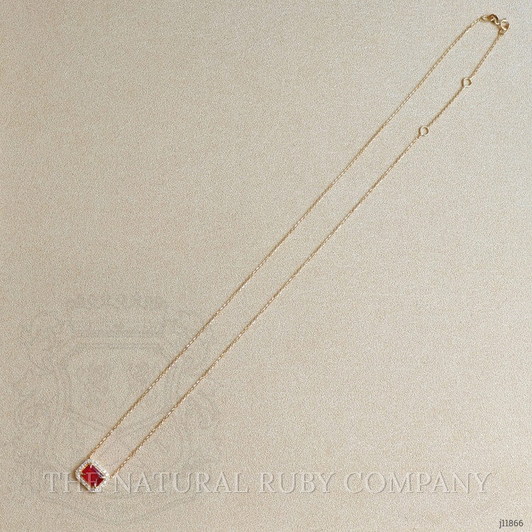 1.07 Ct. Ruby and Natural Diamond Halo Necklace, 14K Yellow Gold