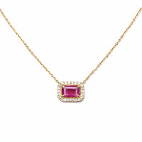 1.07 Ct. Pinkish Red Ruby and Natural Diamond Halo Necklace, 14K Yellow Gold Image