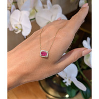 1.01 Ct. Pinkish Red Ruby and Natural Diamond Halo Necklace, 14K Yellow Gold Life Style