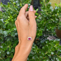 1.07 Ct. Pinkish Red Ruby and Natural Diamond Halo Necklace, 14K Yellow Gold Life Style