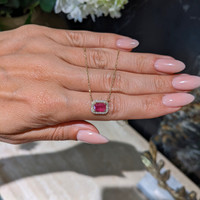1.07 Ct. Pinkish Red Ruby and Natural Diamond Halo Necklace, 14K Yellow Gold Life Style