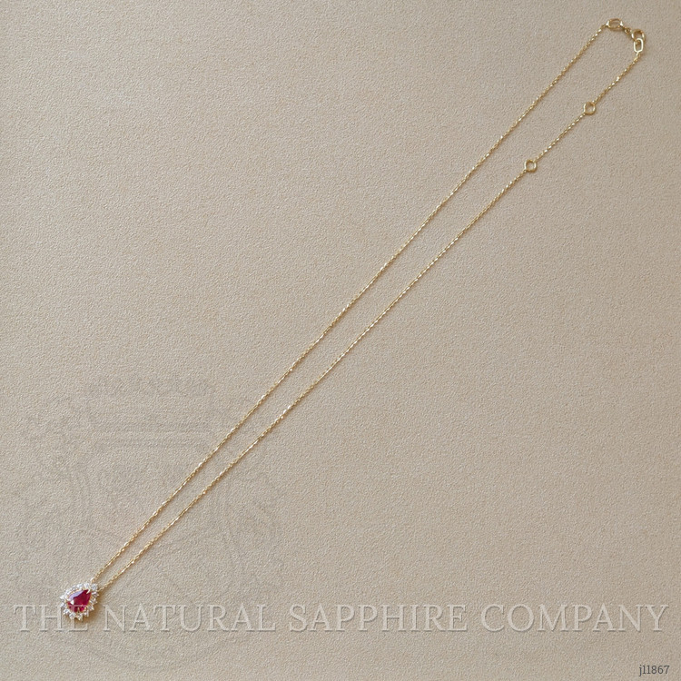 0.75 Ct. Ruby and Natural Diamond Halo Necklace, 14K Yellow Gold