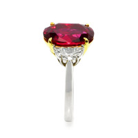 6.35 Ct. Ruby and Natural Diamond Three Stone Ring, Platinum & 18K Yellow Image