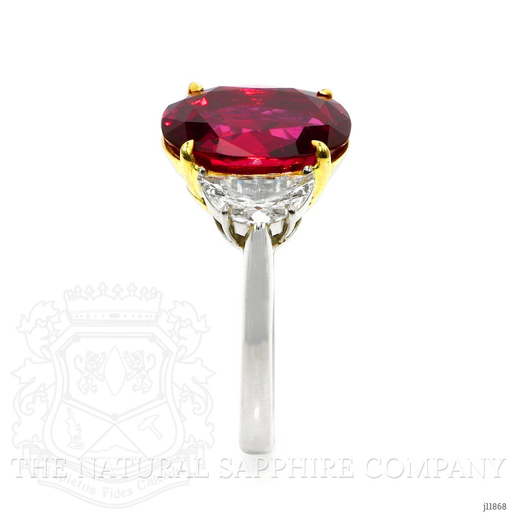 6.35 Ct. Ruby and Natural Diamond Three Stone Ring, Platinum & 18K Yellow