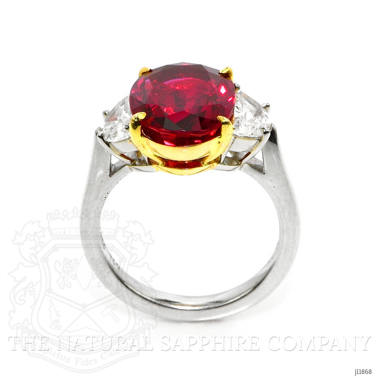 6.35 Ct. Ruby and Natural Diamond Three Stone Ring, Platinum & 18K Yellow