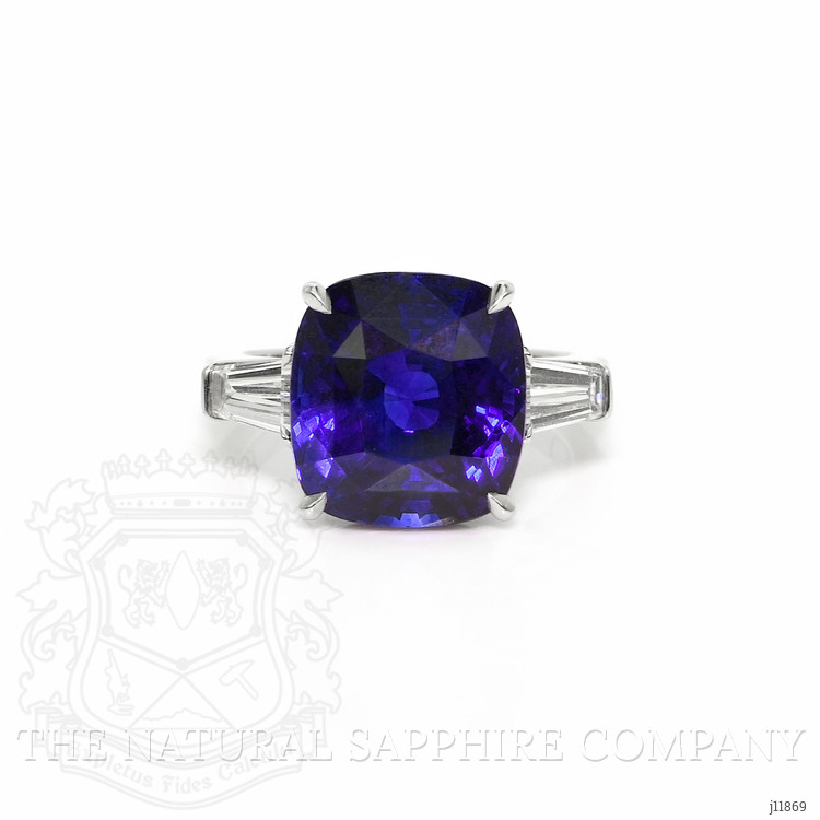 12.04 Ct. Blue Sapphire and Natural Diamond Three Stone Ring, Platinum 950