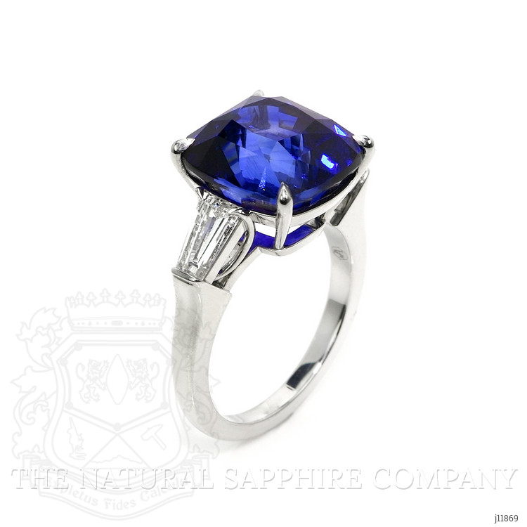 12.04 Ct. Blue Sapphire and Natural Diamond Three Stone Ring, Platinum 950
