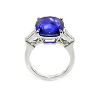 12.04 Ct. Blue Sapphire and Natural Diamond Three Stone Ring, Platinum 950 Image