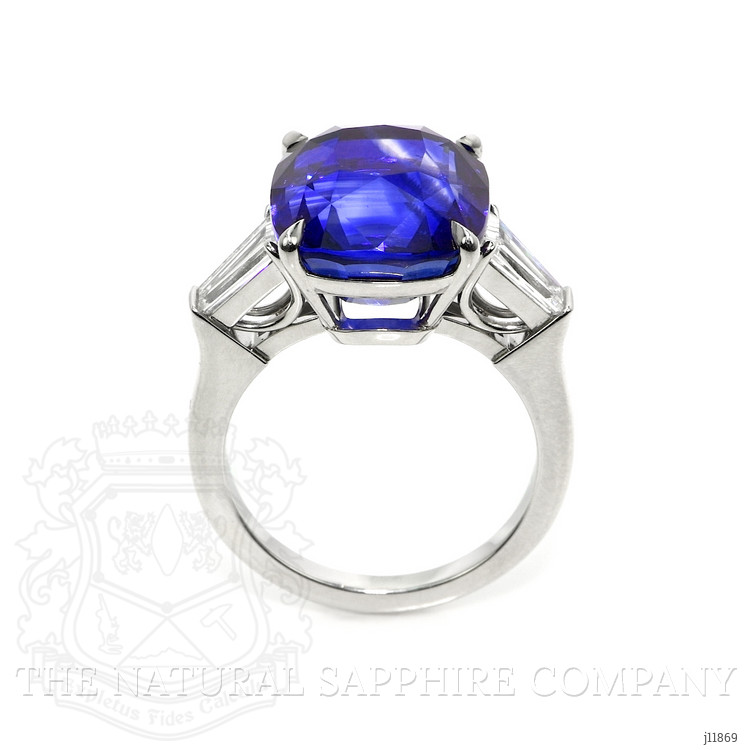 12.04 Ct. Blue Sapphire and Natural Diamond Three Stone Ring, Platinum 950