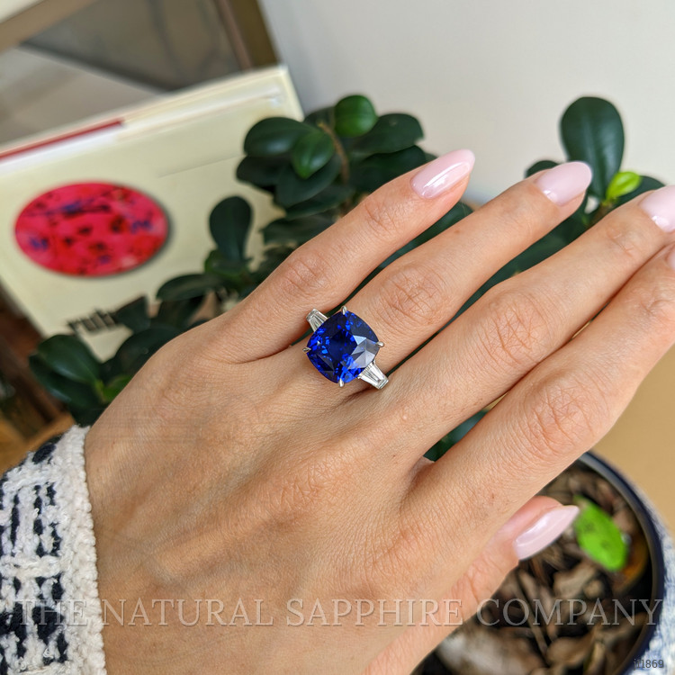 12.04 Ct. Blue Sapphire and Natural Diamond Three Stone Ring, Platinum 950