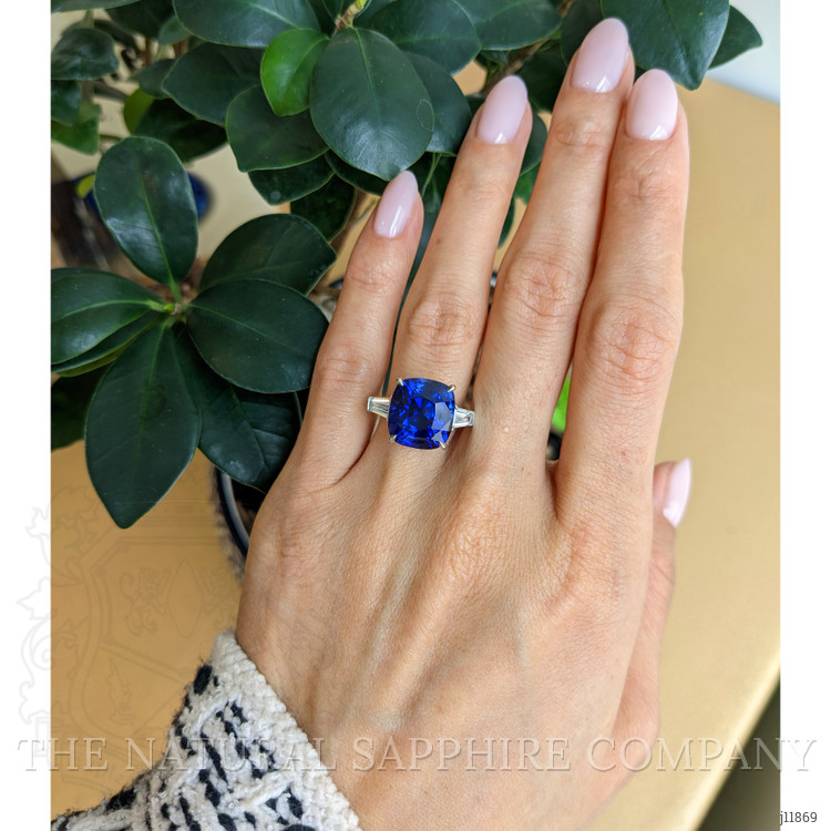12.04 Ct. Blue Sapphire and Natural Diamond Three Stone Ring, Platinum 950