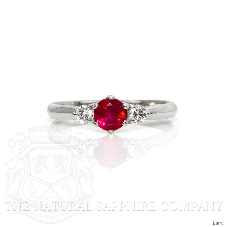 0.58 Ct. Purplish Red Ruby and Natural Diamond Three Stone Ring, Platinum 950