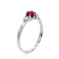 0.58 Ct. Purplish Red Ruby and Natural Diamond Three Stone Ring, Platinum 950 Image