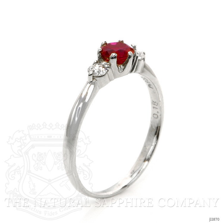 0.58 Ct. Purplish Red Ruby and Natural Diamond Three Stone Ring, Platinum 950