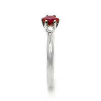 0.58 Ct. Purplish Red Ruby and Natural Diamond Three Stone Ring, Platinum 950 Image