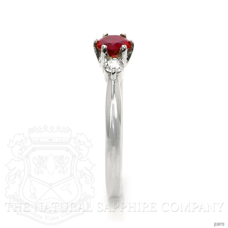 0.58 Ct. Purplish Red Ruby and Natural Diamond Three Stone Ring, Platinum 950