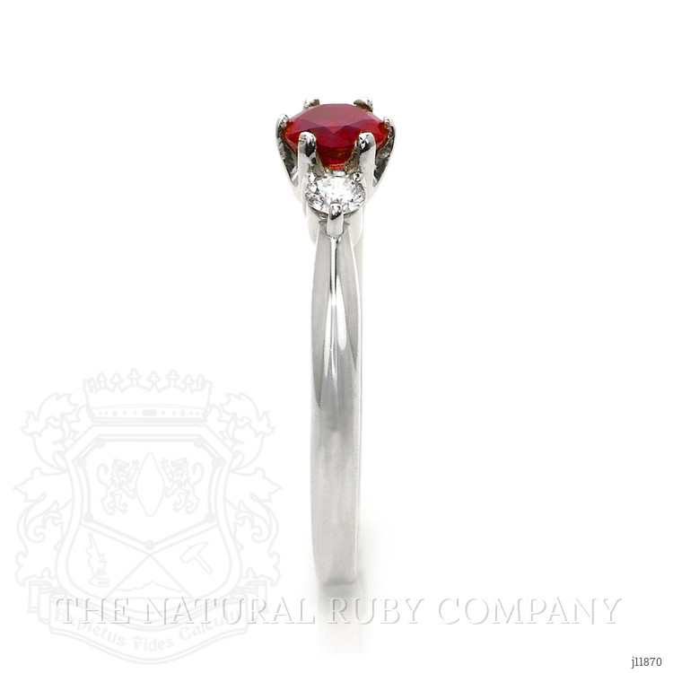 0.58 Ct. Purplish Red Ruby and Natural Diamond Three Stone Ring, Platinum 950