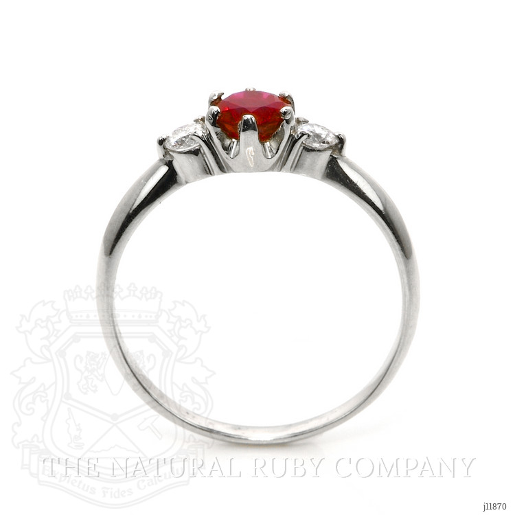 0.58 Ct. Purplish Red Ruby and Natural Diamond Three Stone Ring, Platinum 950