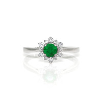 0.54 Ct. Emerald and Natural Diamond Pave Ring, 14K White Gold Video