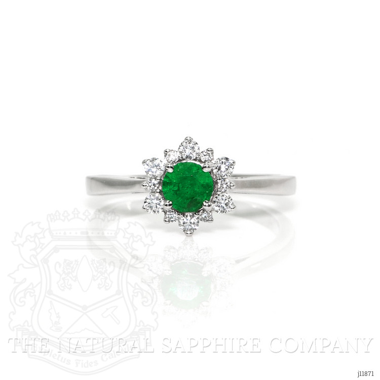 0.54 Ct. Emerald and Natural Diamond Pave Ring, 14K White Gold