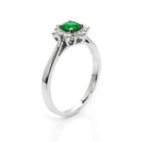 0.54 Ct. Emerald and Natural Diamond Pave Ring, 14K White Gold Image