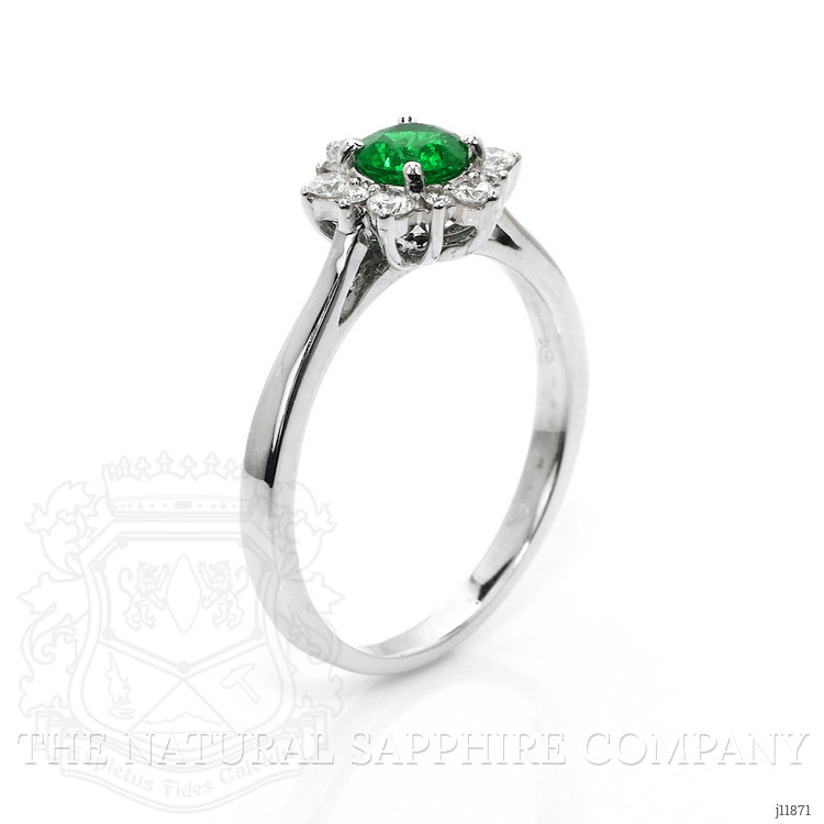 0.54 Ct. Emerald and Natural Diamond Pave Ring, 14K White Gold