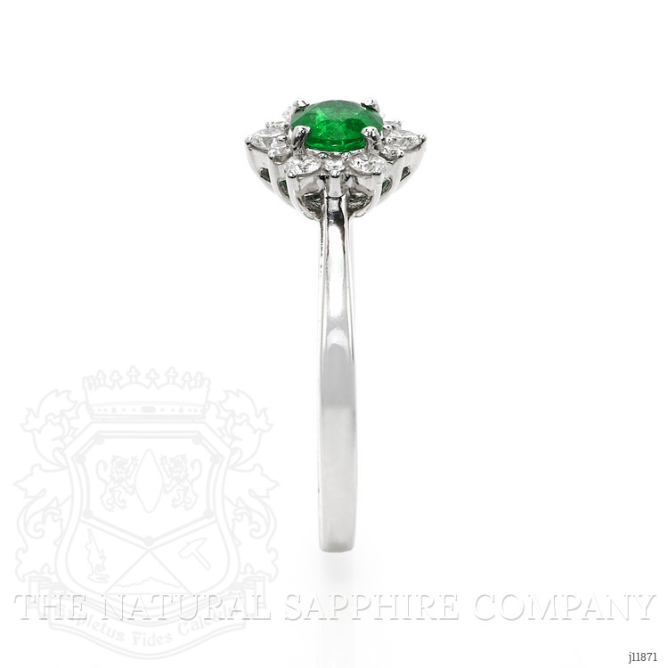 0.54 Ct. Emerald and Natural Diamond Pave Ring, 14K White Gold