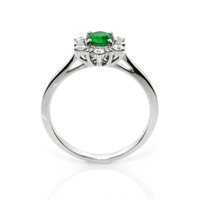 0.54 Ct. Emerald and Natural Diamond Pave Ring, 14K White Gold Image