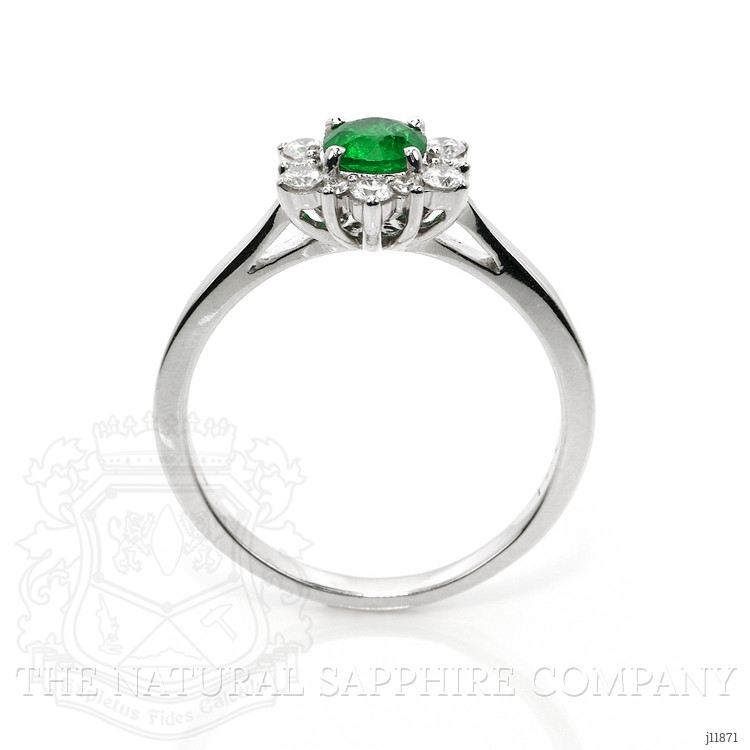 0.54 Ct. Emerald and Natural Diamond Pave Ring, 14K White Gold