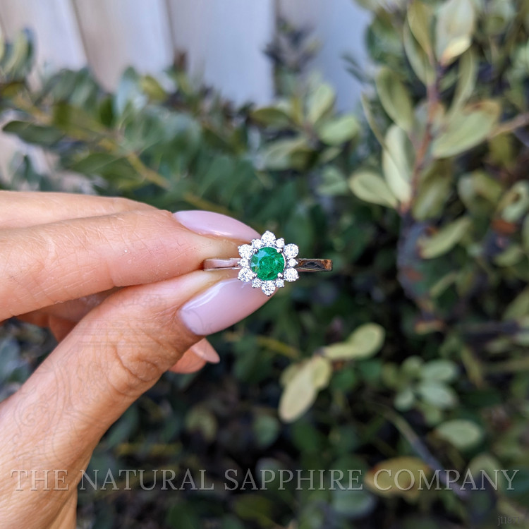 0.54 Ct. Emerald and Natural Diamond Pave Ring, 14K White Gold