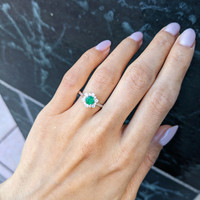0.54 Ct. Emerald and Natural Diamond Pave Ring, 14K White Gold Life Style