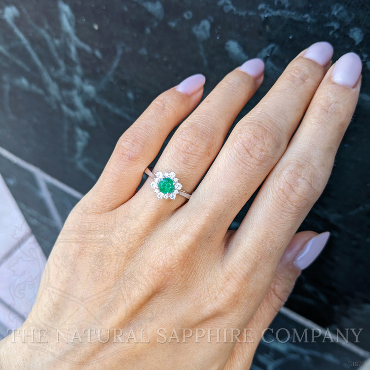 0.54 Ct. Emerald and Natural Diamond Pave Ring, 14K White Gold