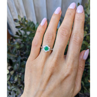 0.54 Ct. Emerald and Natural Diamond Pave Ring, 14K White Gold Life Style