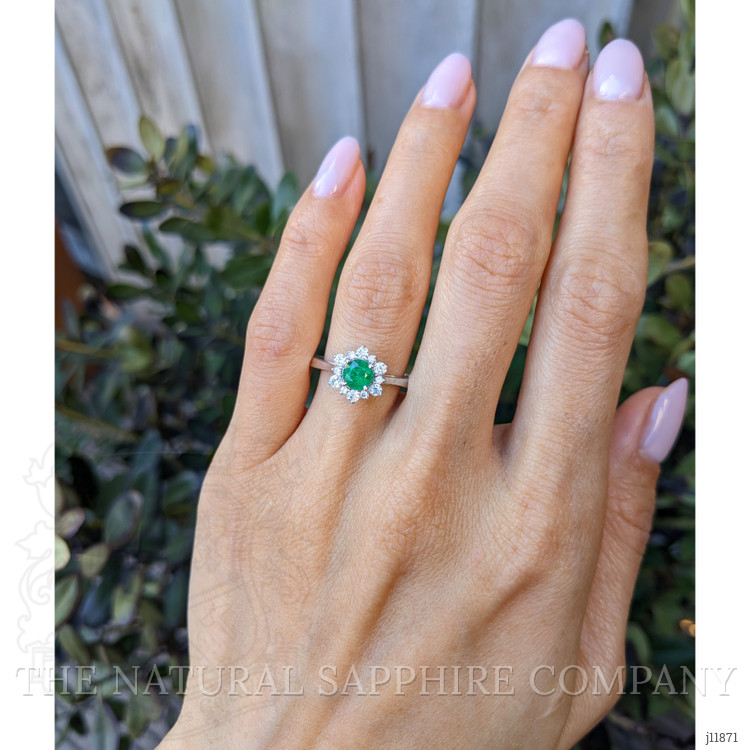 0.54 Ct. Emerald and Natural Diamond Pave Ring, 14K White Gold
