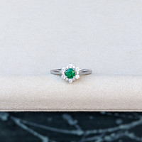 0.54 Ct. Emerald and Natural Diamond Pave Ring, 14K White Gold Life Style