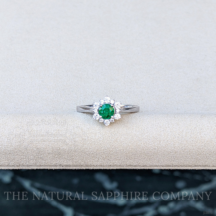 0.54 Ct. Emerald and Natural Diamond Pave Ring, 14K White Gold