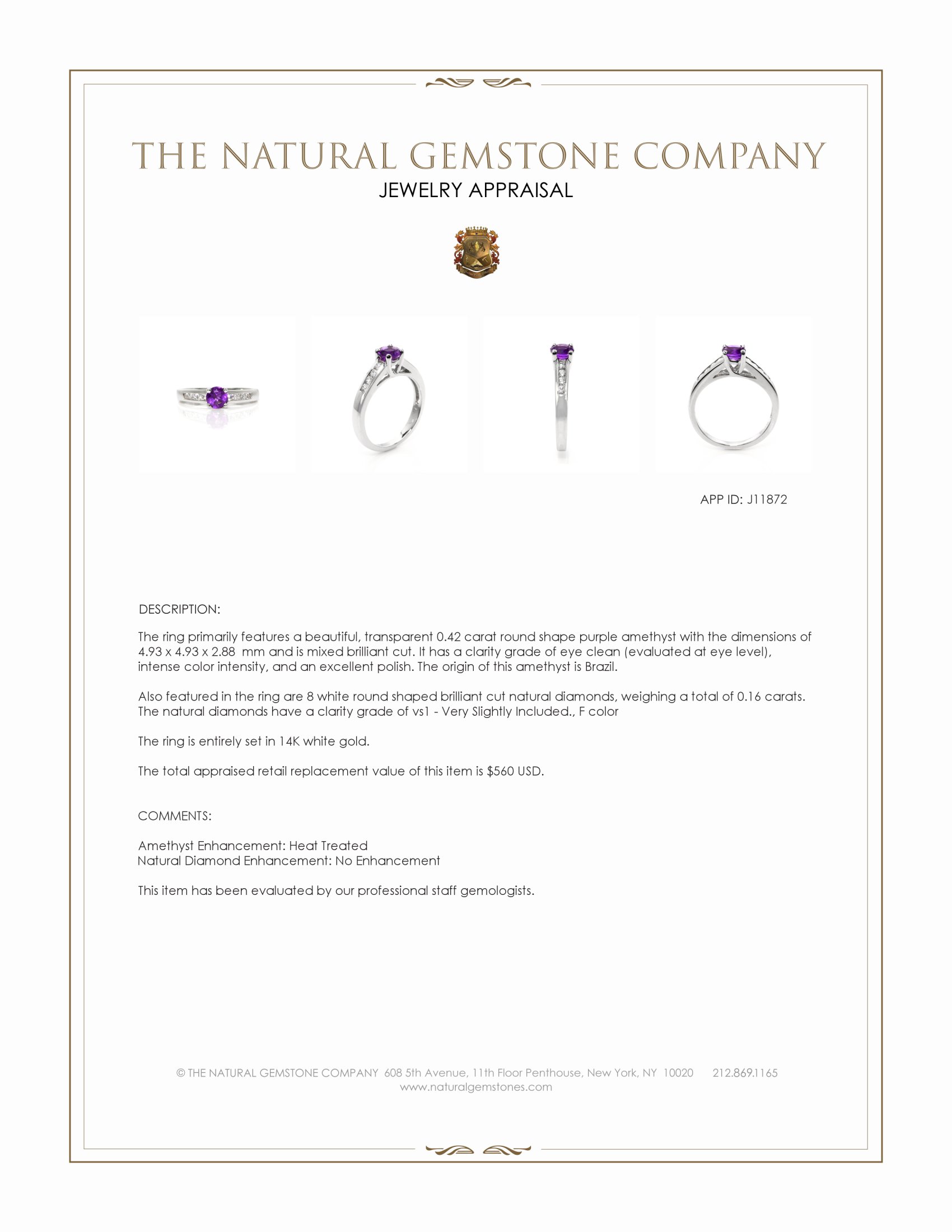 0.42 Ct. Purple Amethyst and Natural Diamond Pave Ring, 14K White Gold
