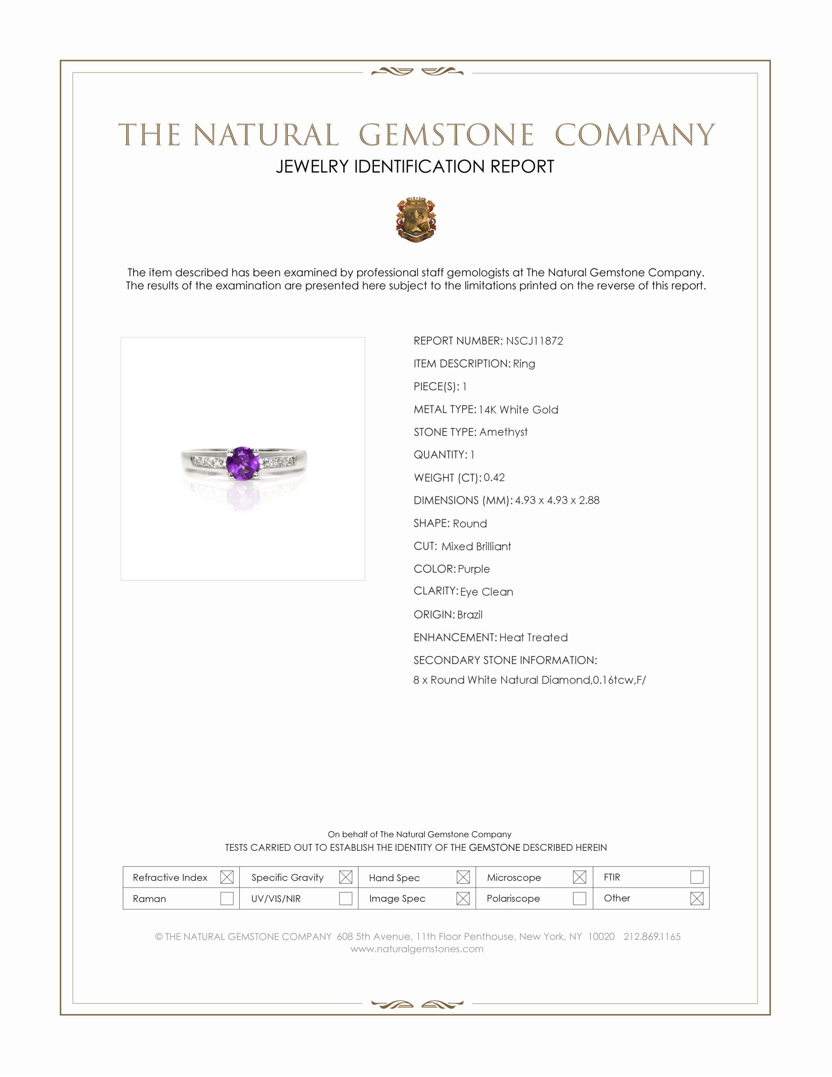 0.42 Ct. Purple Amethyst and Natural Diamond Pave Ring, 14K White Gold