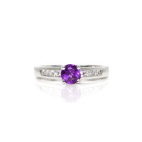 0.42 Ct. Purple Amethyst and Natural Diamond Pave Ring, 14K White Gold Video