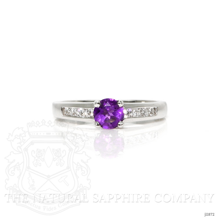 0.42 Ct. Purple Amethyst and Natural Diamond Pave Ring, 14K White Gold