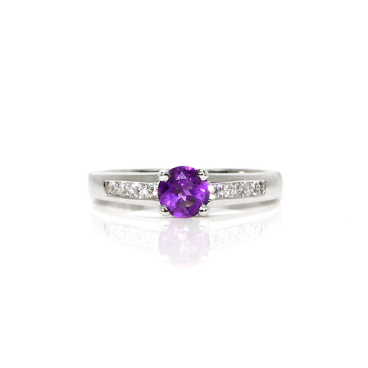 0.42 Ct. Purple Amethyst and Natural Diamond Pave Ring, 14K White Gold